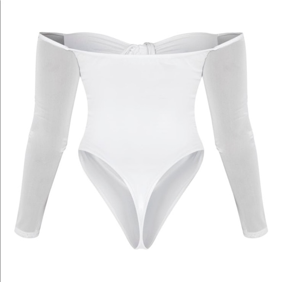 Shape White Mesh Long Sleeve Ruched Bodysuit - Picture 5 of 8